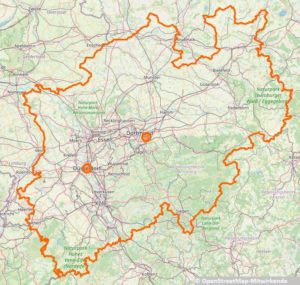 Landkarte mit Grenzen des Landes Nordrhein-Westfalen