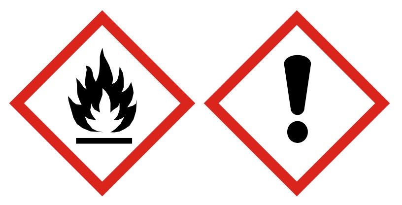 GHS-Gefahrenpiktogramme 2 und 7 (Flamme und Ausrufezeichen)
